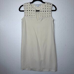 DVF Diane Von Furstenberg Womens Size 0 Hope Cream Basketweave-Yoke Sheath Dress